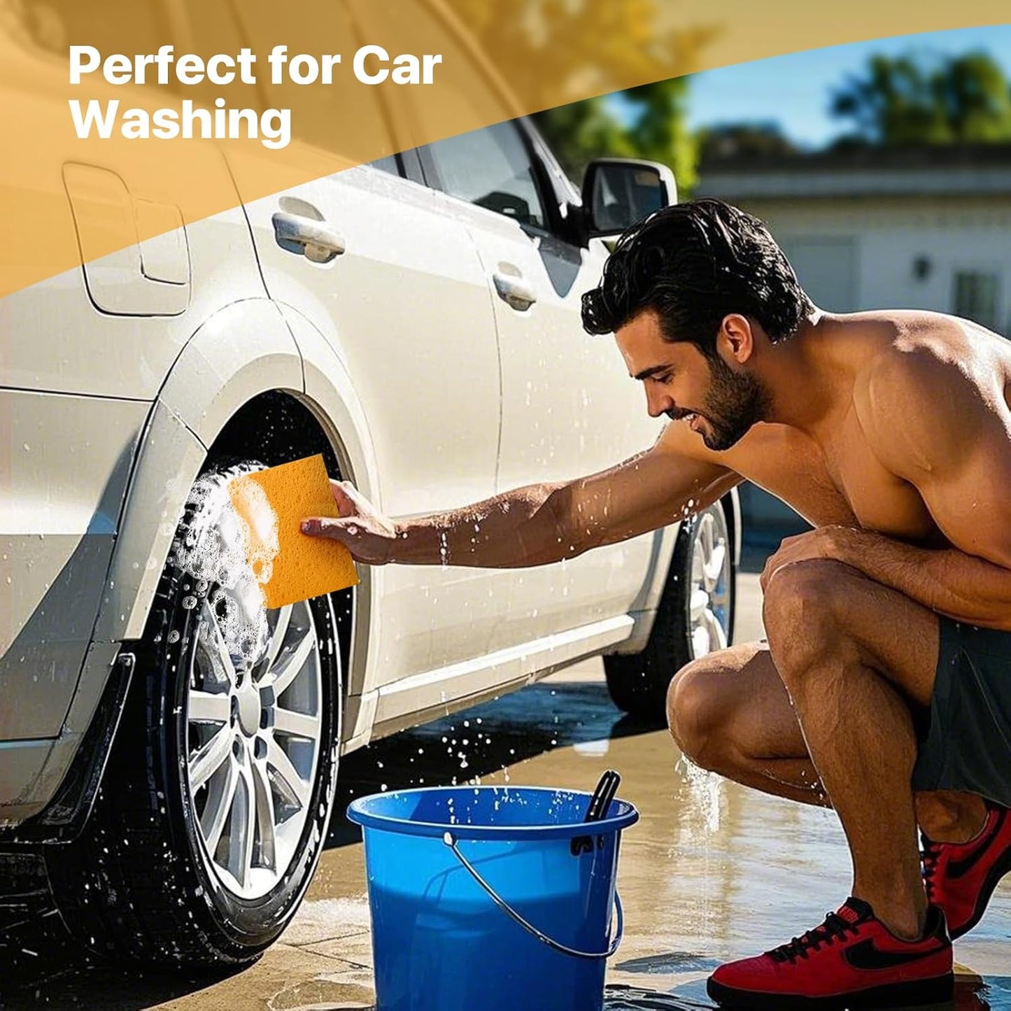 2 PCS Large Natural Cellulose Sponges 6x4x2 Inch - Super Absorbent and Biodegradable, Perfect for Home & Kitchen Cleaning, Boat Bail, Car Washing