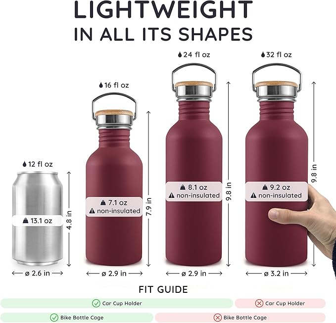 Bambaw Non-insulated 32 oz Water Bottle, Reusable Water Bottle Red, Single Wall - Image 5