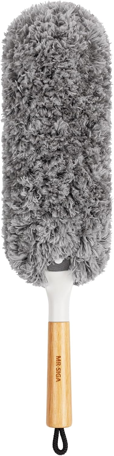 MR.SIGA Lint Free Microfiber Duster, Washable and Reusable Duster with Bamboo Handle and Replaceable Head, Duster for Household Cleaning