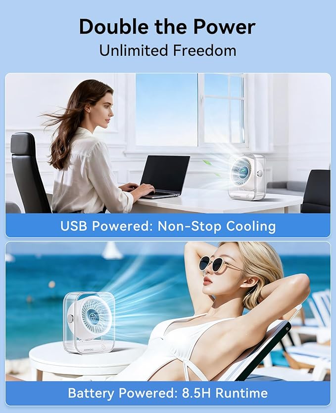 KIMMOO Rechargeable USB Desk Fan, Quiet Table Fan - Image 3