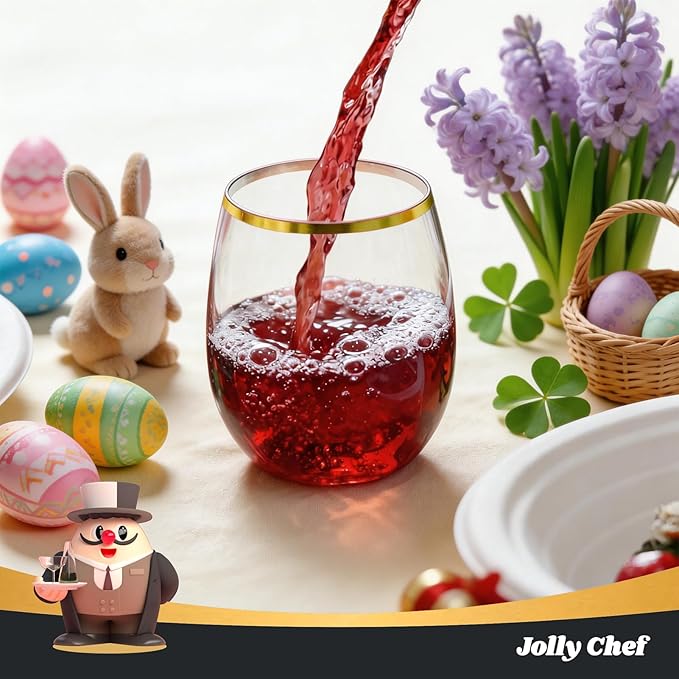 JOLLY CHEF 24 Pack 12 Oz Disposable Plastic Wine Glasses, Shatterproof - Image 8