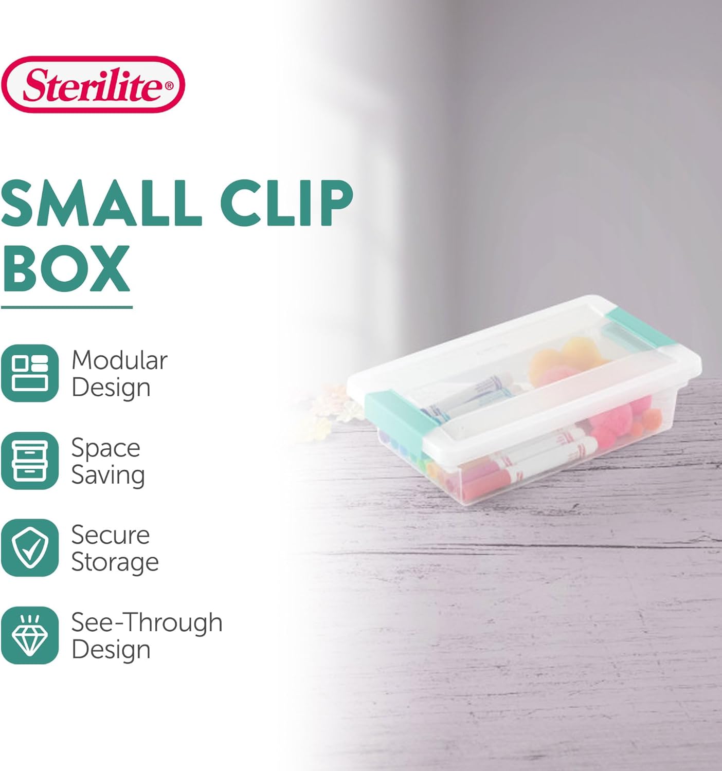 Sterilite 12-Pack Clip Box, Stackable Clear Plastic Bins with Latching Lids, Small - Writing, Arts or Crafts Supplies Storage Containers for Home, Office, Classroom and Workshop Organization