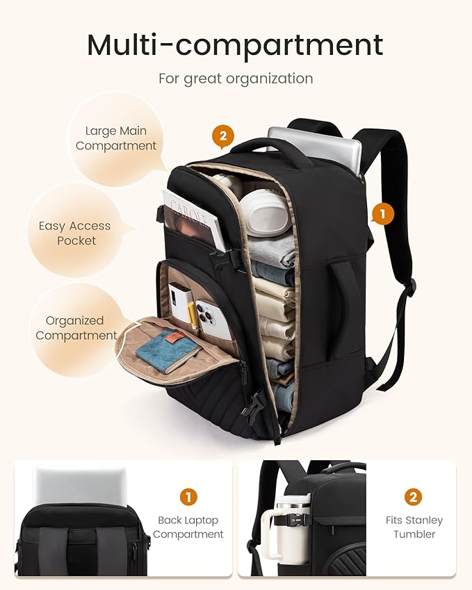 LOVEVOOK 50L Travel Backpack for Women Men, TSA Personal Item Travel Bag Fits - Image 3