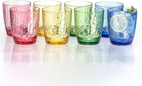 15oz Colorful Acrylic Glasses Drinkware, Hammered Design Unbreakable Plastic by MIYOPESI