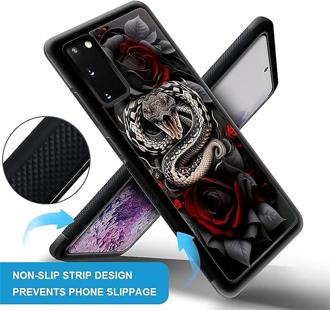 for Samsung Galaxy S20 Case, Entwined Rose Snake Pattern Graphic Design Girl - Image 3