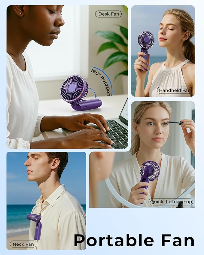 TUNISE Portable Handheld Fan, 180 Adjustable, 6 Speed Wind, USB Rechargeable - Image 7