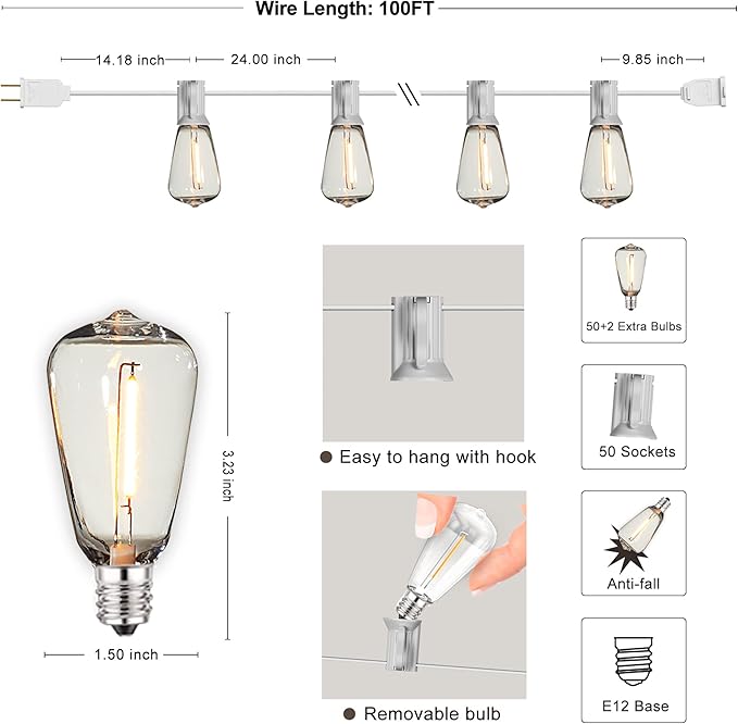 DAMAING LED Outdoor String Lights 100FT Patio Lights - Image 7