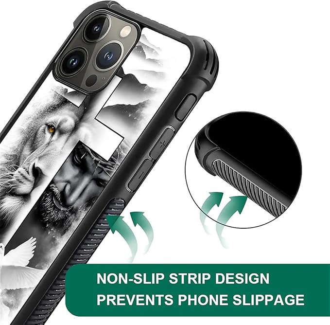 for iPhone 15 Pro Max Case, Lion Cross Jesus Christ Dove Pattern Graphic Design - Image 6