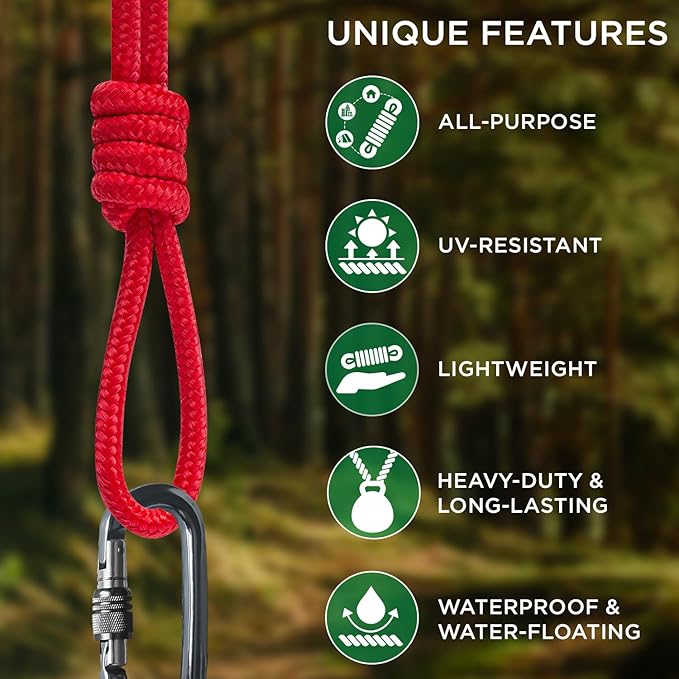 TECEUM Rope – 90 Feet x 3/8 Inch – Red – Strong All-Purpose Utility Rope – - Image 4