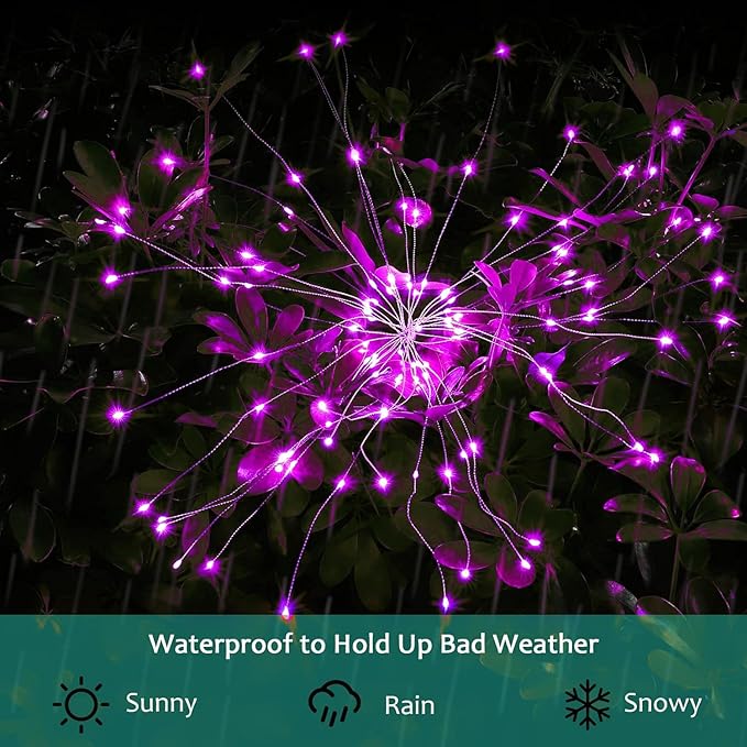 JJGoo Solar Firework Lights, 2 Pack 180 LEDs 2 Lighting Modes Solar Lights - Image 3