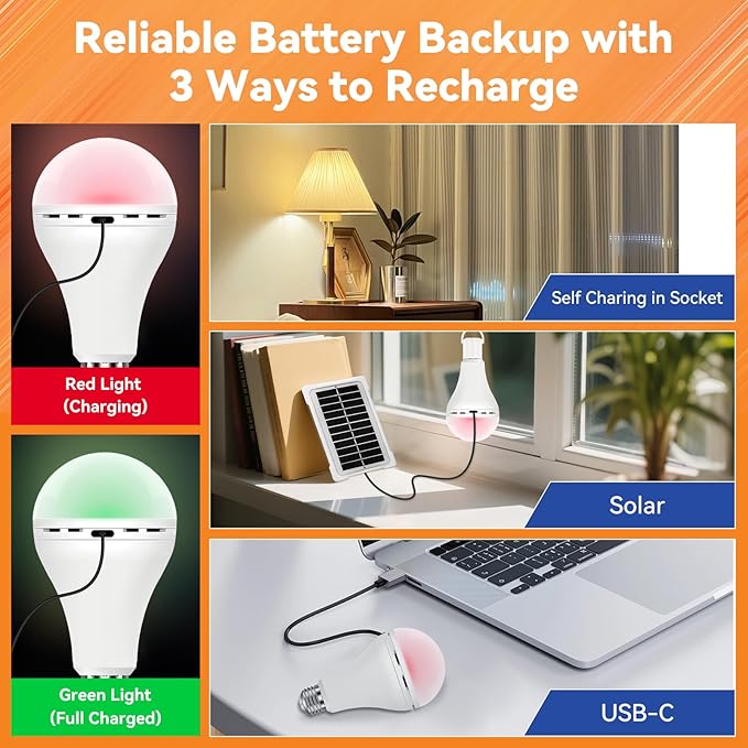 MagixPro Remote Rechargeable Light Bulbs, USB & Socket Charging, 1800mAh Battery - Image 7
