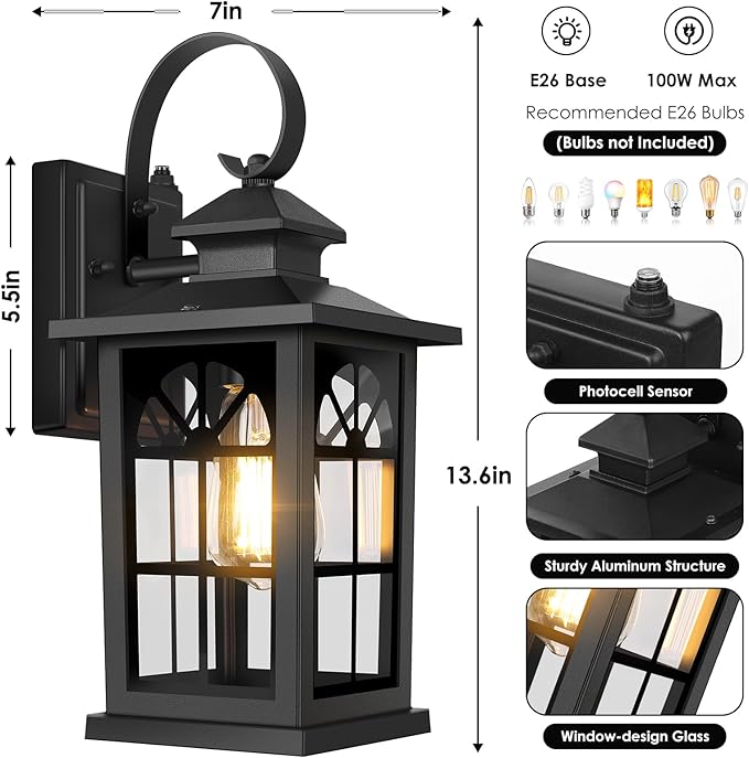 2-Pack Dusk to Dawn Outdoor Wall Light Fixtures, Aluminum Exterior Lighting - Image 7