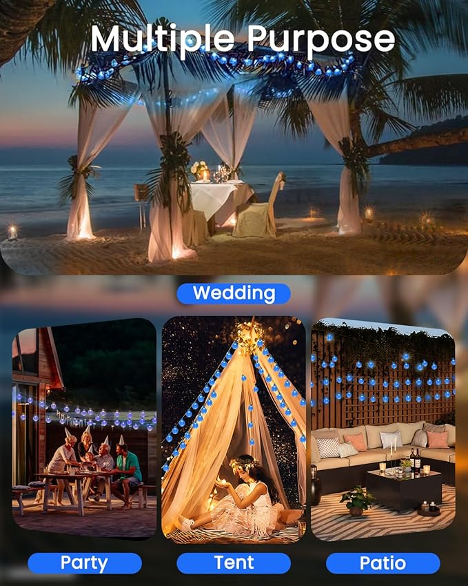 LORRYTE 2-Pack 120 LED Blue Solar String Lights Outdoor - 72FT Crystal Globe - Image 7