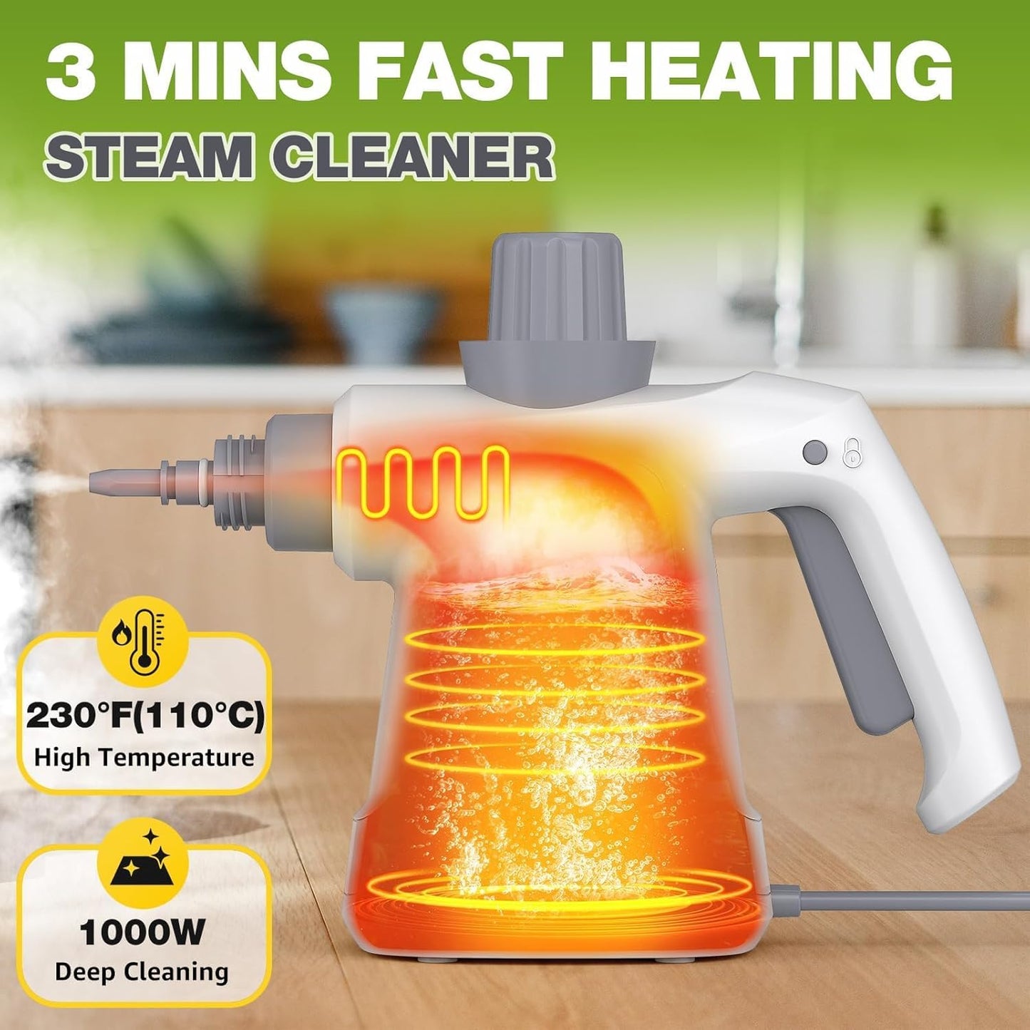 Pressurized Handheld Steam Cleaner, Portable Multi-Surface Cleaner for Home, Multipurpose Steam Cleaner for Tile, Grout, Windows, Bathroom, with 12pcs Accessories (White)