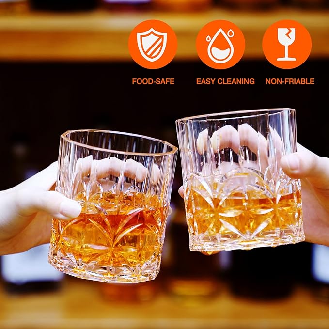 4 Sets Plastic Whiskey Glasses 14 oz Unbreakable Whiskey Drinking Glasses Old - Image 4