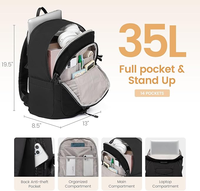 LOVEVOOK Mens Backpack with Giant Tumbler Holder Pocket, 18 Inch Everyday - Image 3