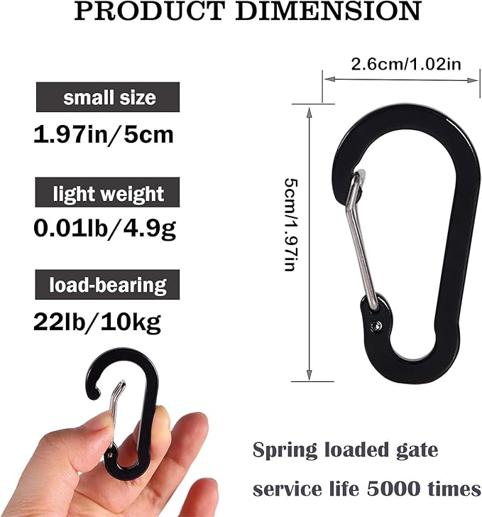Mini Carabiner Clip Aluminum Lightweight D-Shape Spring - Image 7