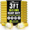 3ft Outdoor/Indoor Extension Cord 16/3 Gauge Heavy Duty 3 Prong SJTW, Waterproof by LifeSupplyUSA