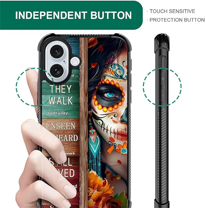 for iPhone 16 Case, Sugar Skull Day of Death Halloween Pattern Graphic Design - Image 5