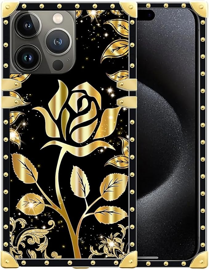 Compatible with iPhone 16 Pro Case, Shine Gold Rose Luxury Golden Decoration by Unknown