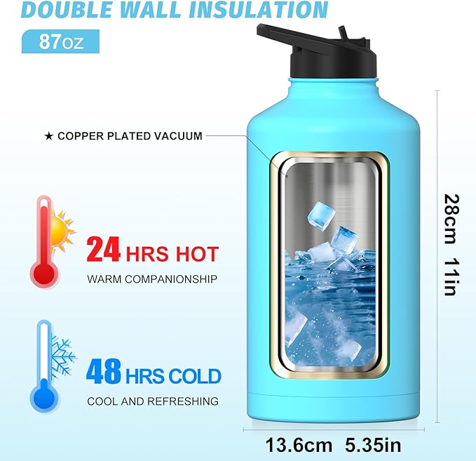 87oz Insulated Water Bottle, BPA Free&Leak Proof, 1.5 Gallon Stainless Steel - Image 3