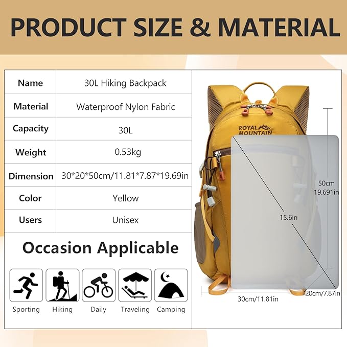 Hiking Backpack With Rain-cover, 30L Travel Backpacks - Image 2