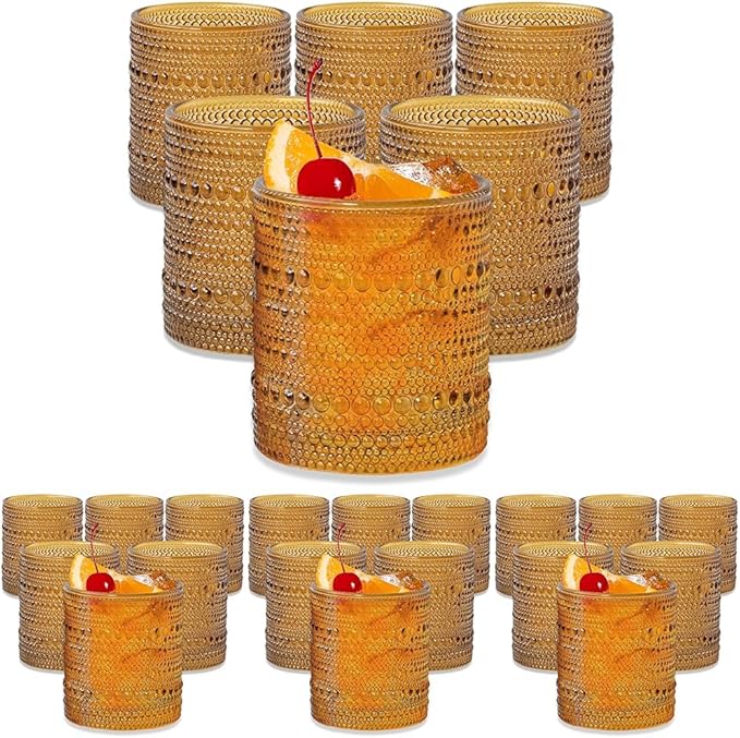 Kate Aspen Beaded Amber Drinking Glasses Set of 6-10 oz Vintage Glassware by KateAspen