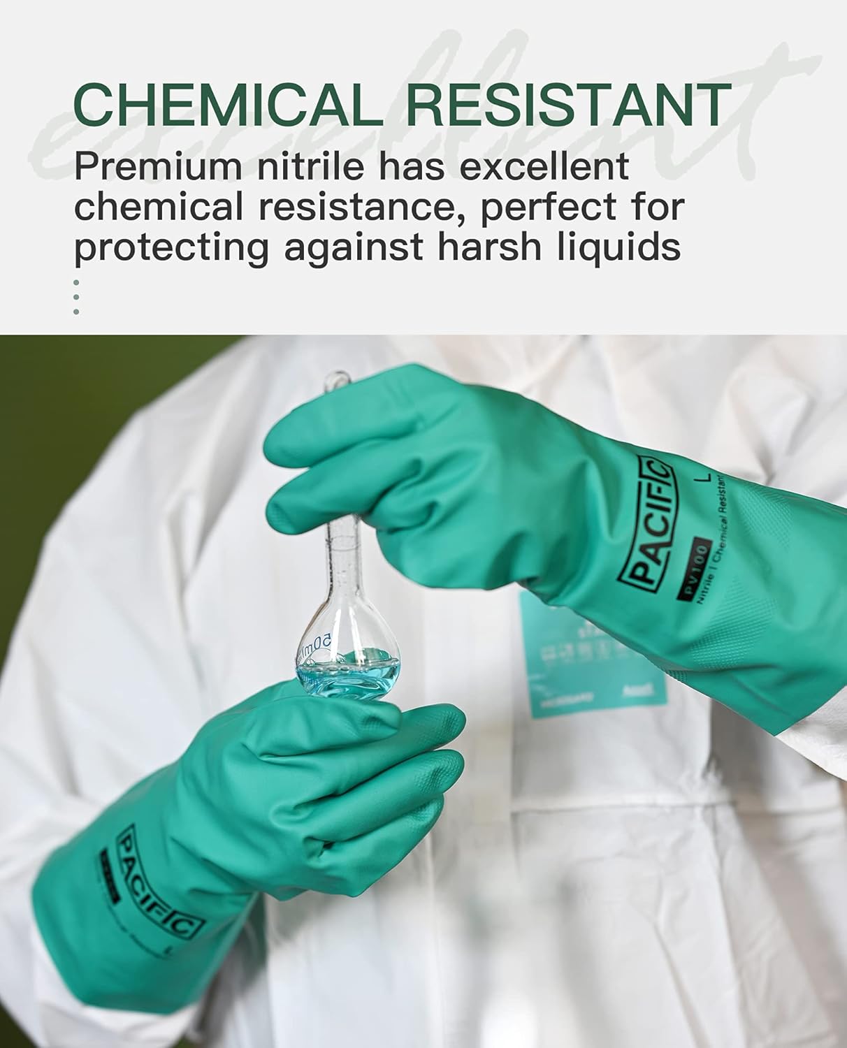 PACIFIC PPE 2 Pairs Nitrile Chemical Resistant Gloves, Flocked, Resist Strong Acid, Alkali, 15 mil, 12.6", XX-Large
