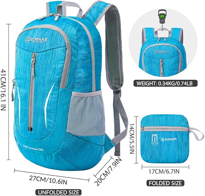 ZOMAKE 25L Ultra Lightweight Packable Backpack, Foldable Hiking Backpacks Water - Image 2