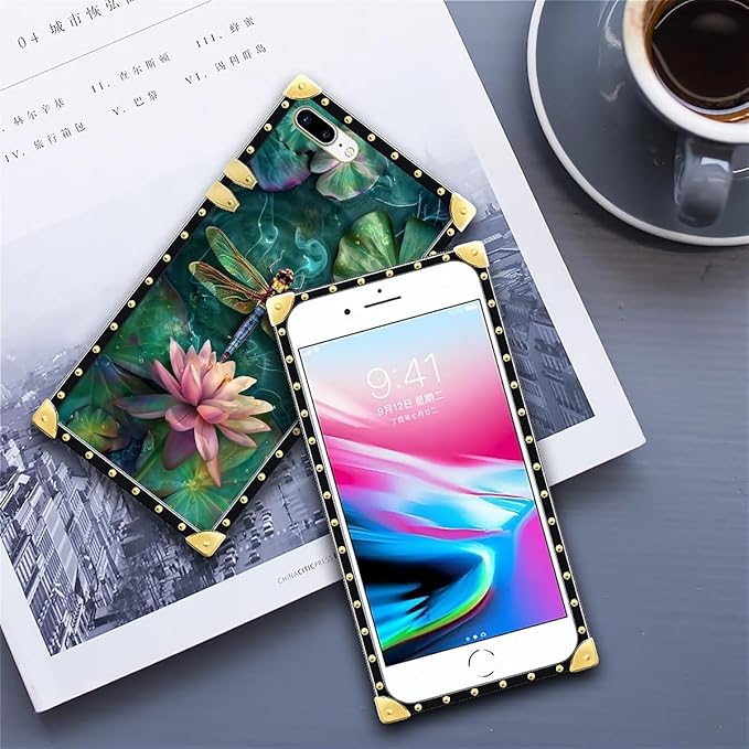 Compatible with iPhone 8 Plus 7 Plus Case, Colourful Dragonfly Pink Lily Pads - Image 6