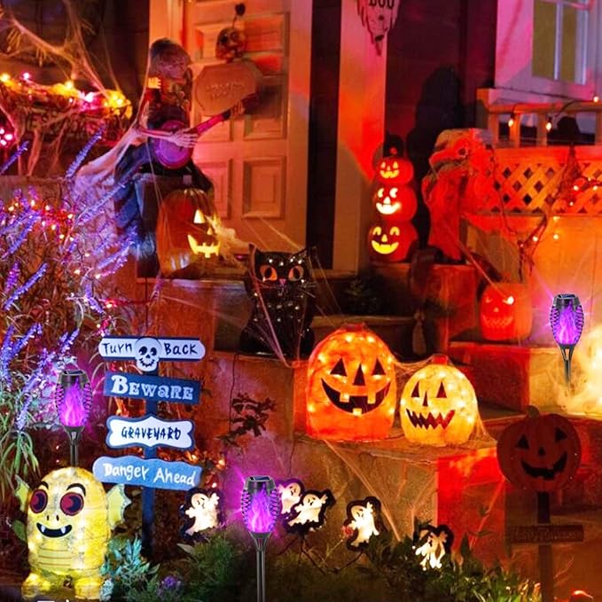 EOYIZW Solar Lights Outdoor, Halloween Decorations Purple Solar Tiki Torches - Image 6