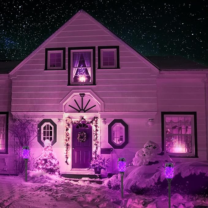 EOYIZW Solar Lights Outdoor, Halloween Decorations Purple Solar Tiki Torches - Image 7