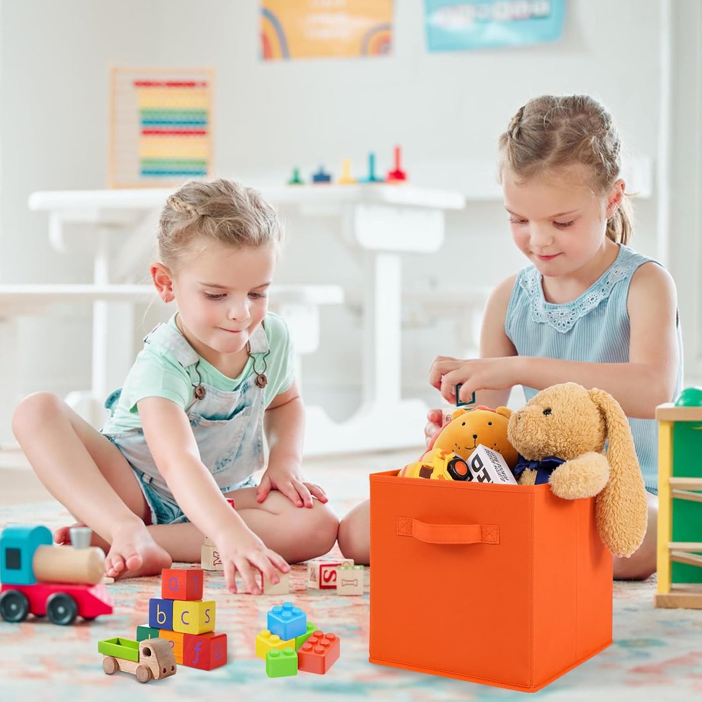 Stero Fabric Storage Bins 6 Pack Fun Colored Durable Storage Cubes with Handles Foldable Cube Baskets for Home, Kids Room, Closet and Toys Organization Multi Colors-2