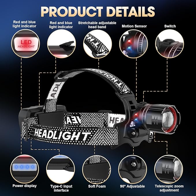 ATDOALL Super Bright LED Headlamp, High Lumen Rechargeable Head Lamp - Image 7