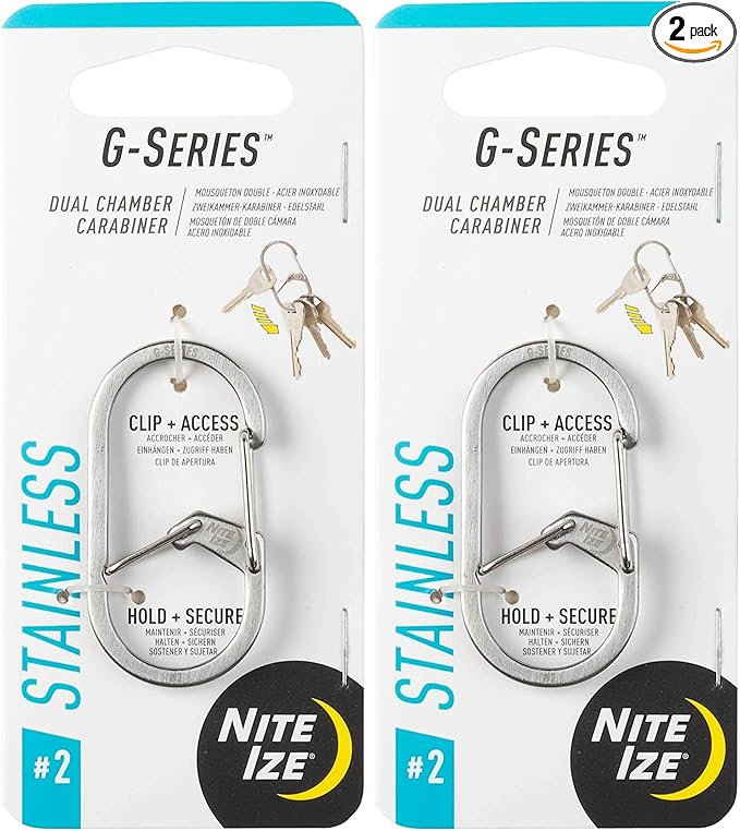 Nite Ize GS2-11-R6 G-Series Dual Chamber Carabiner, Size #2 2-Pack, Stainless by Nite+Ize