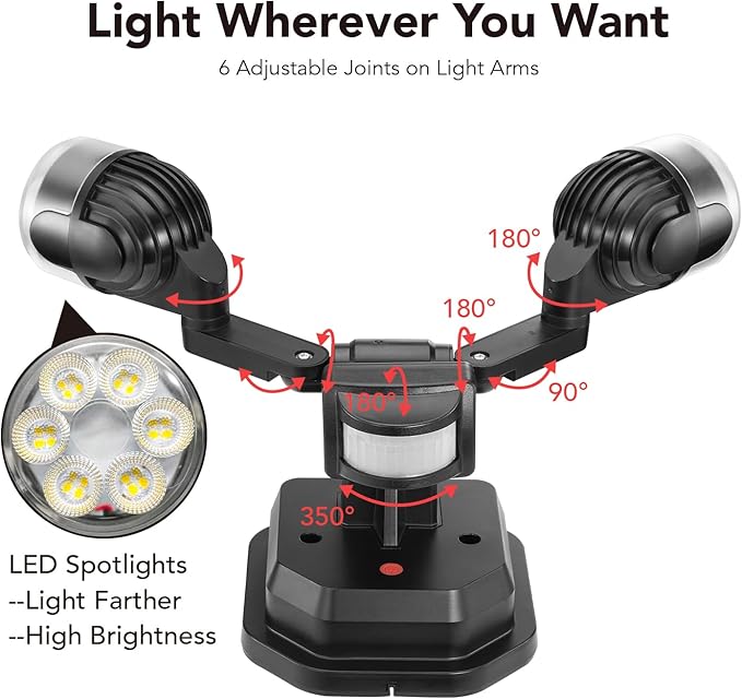 OREiN Motion Sensor Outdoor Security Light, Adjustable Dual-Head LED Flood Light - Image 5