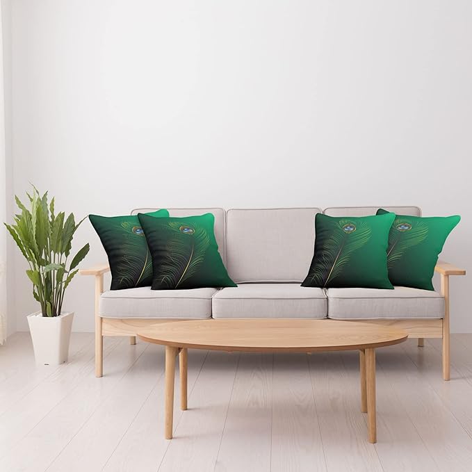 Ambesonne Peacock Decorative Throw Pillow Case Pack of 4, Peacock Feather - Image 4
