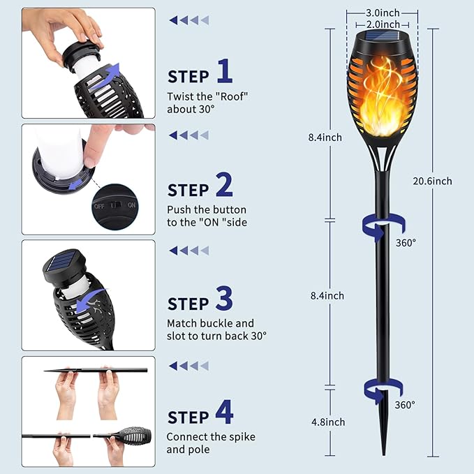 KYEKIO Solar Torch Light with Flickering Flame, Solar Garden Lights Outdoor - Image 6