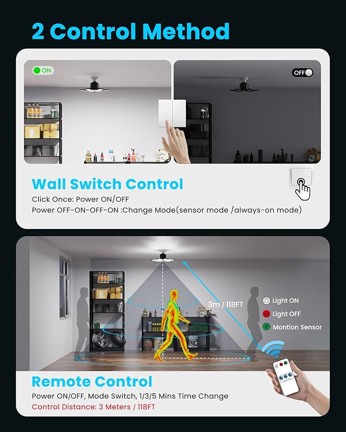 Motion Sensor Garage Light 200W 20000LM, Deformable LED Sensing Shop Lighting - Image 3