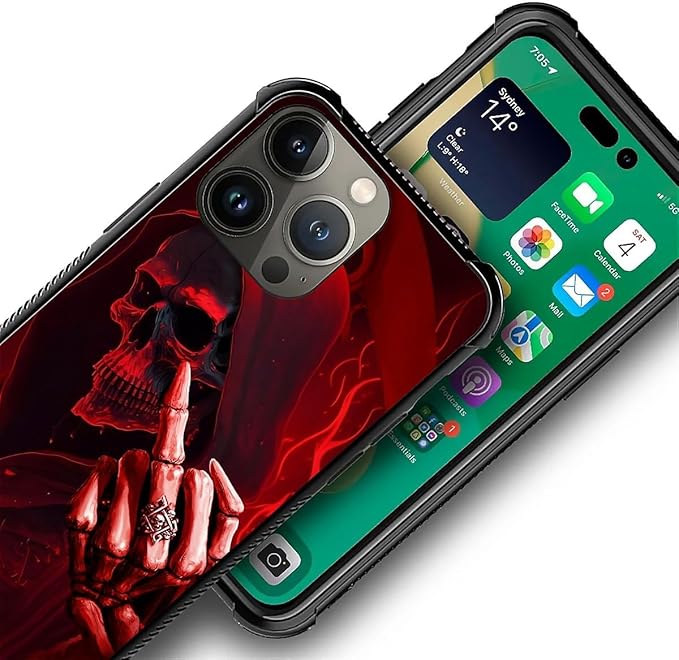 for iPhone 12 Pro Max Case, Gestures Funny Skull Pattern Graphic Design Girl - Image 3