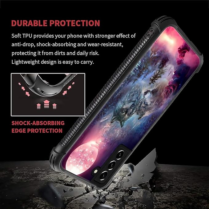 for Samsung Galaxy S22 Case, Star Two Wolfs Howling Pattern Graphic Design Girl - Image 2