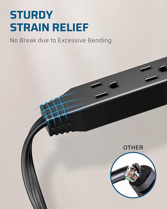 DEWENWILS 6FT Flat Plug Extension Cord 3 Prong Ultra Thin Power Strip, - Image 7