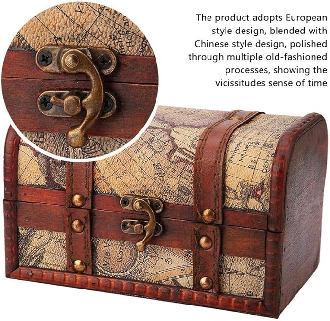 Hilitand Pirate Treasure Chest Vintage Handmade Decorative Wooden Box Trinket - Image 3