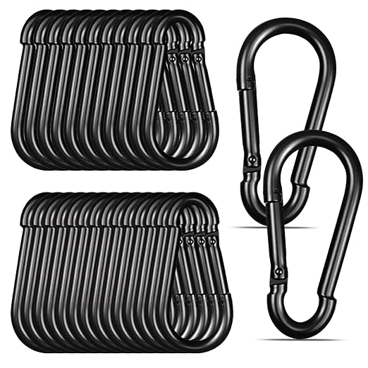 Black Carabiner, Heavy Duty Galvanized Steel Spring Snap Hook Carabiner Clips by High-PQ