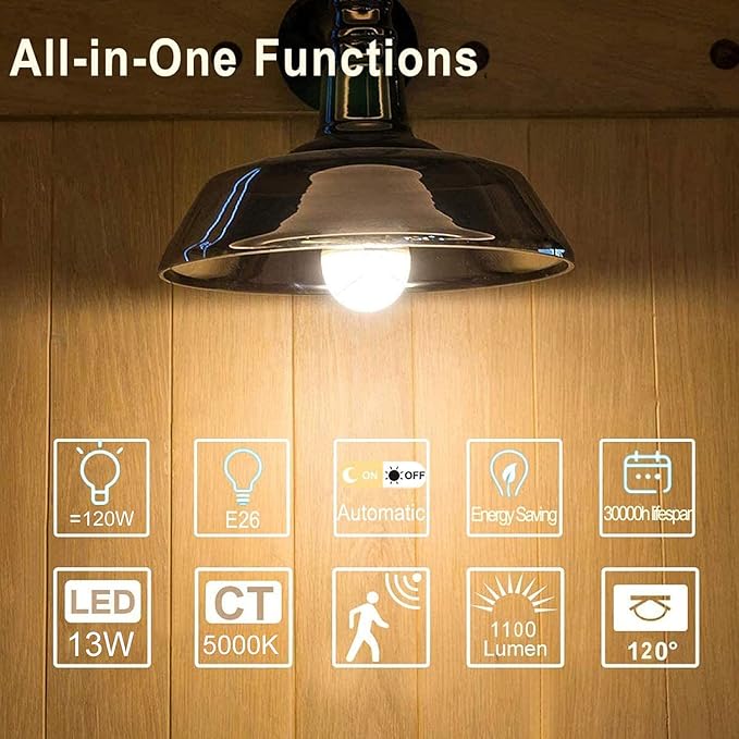 MikeWin Motion Sensor Light Bulbs Outdoor 2 Packs 13W Security LED Bulb - Image 8