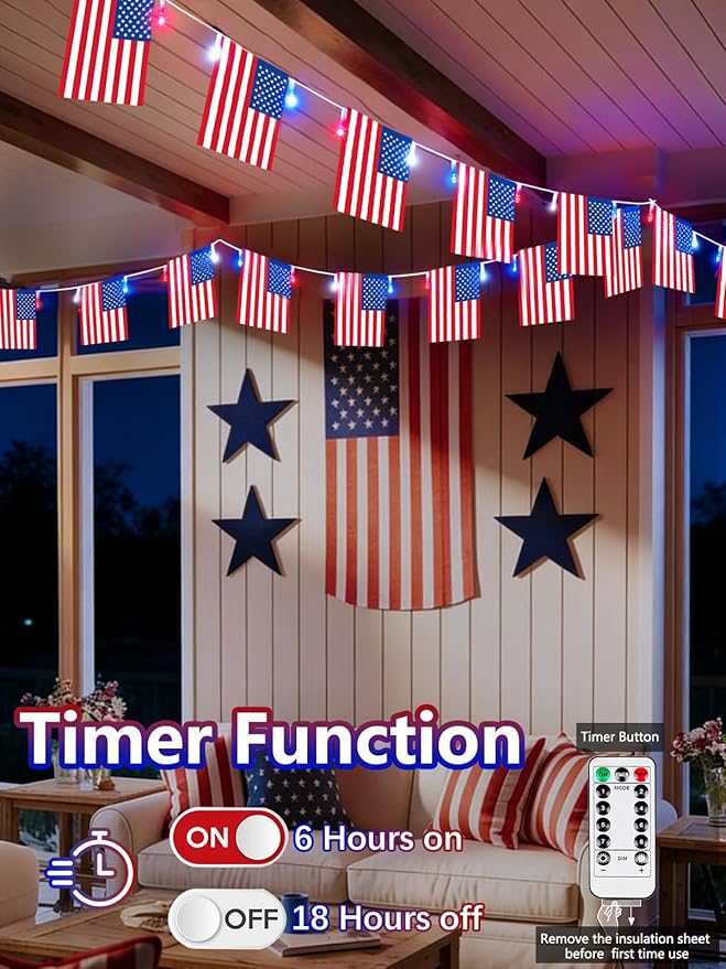 4th of July Patriotic Lights, 2PK 48FT 100LED Red White Blue String Lights - Image 4