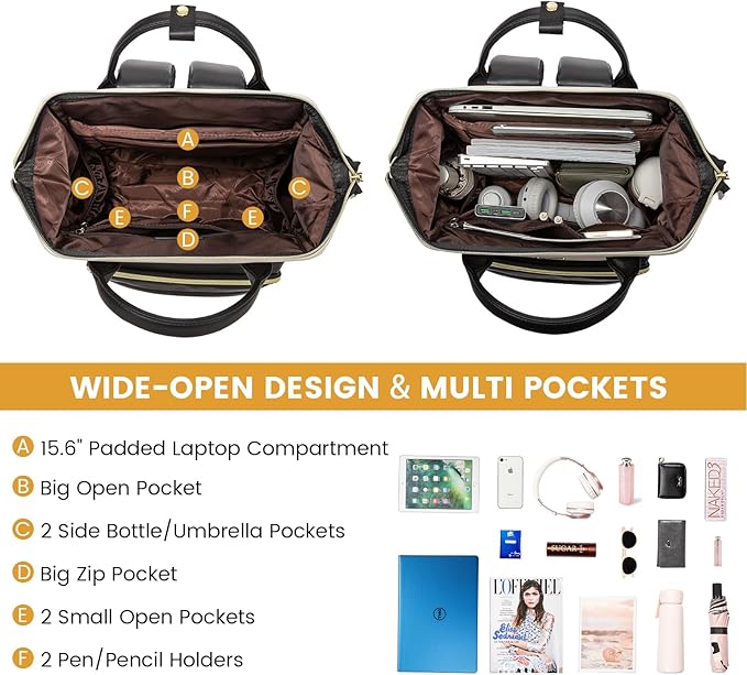LOVEVOOK Leather Backpacks for Women, 15.6 inch Leather Laptop Backpack Women - Image 2