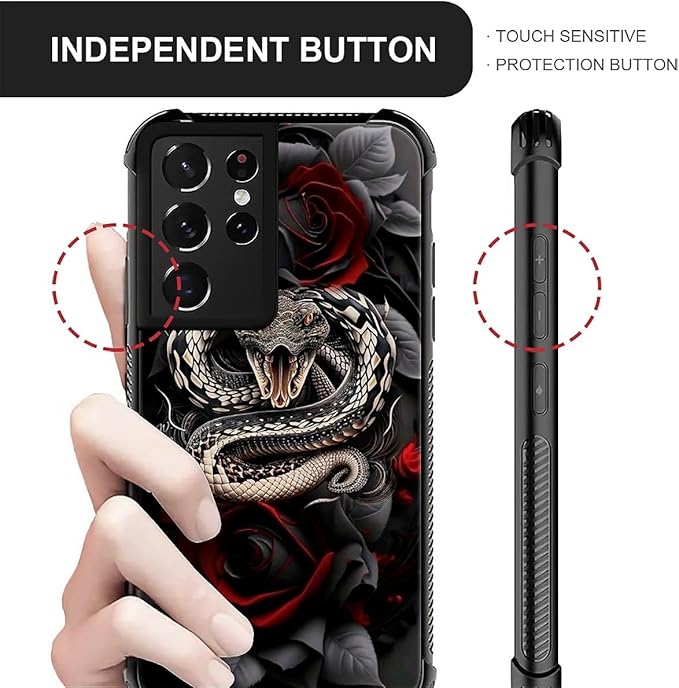 for Samsung Galaxy S21 Ultra Case, Entwined Rose Snake Pattern Graphic Design - Image 4
