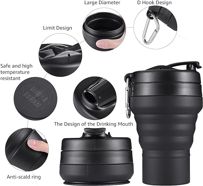 2PACK Collapsible Coffee Cup, 16 OZ 480ml Silicone Folding Camping Mug - Image 4