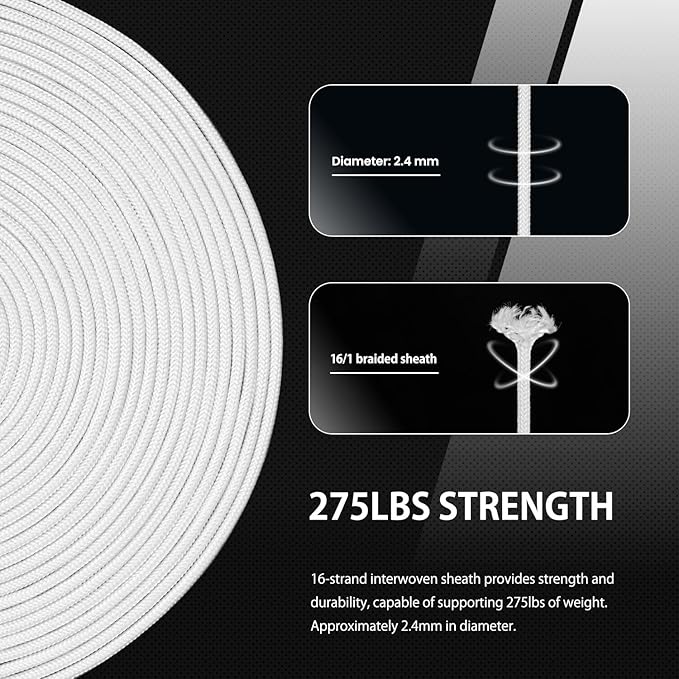 Abma Cord 2.4mm Paracord 275 100ft Nylon Rope 4 Strands Tactical Parachute Cord - Image 4